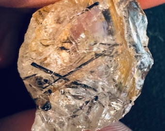 74.45 Cts Natural Intense Black Rutile Quartz Specimen with Iridescent. Genuine Mined Loose Gemstone for Making Jewellery. Gifts Birthstone.