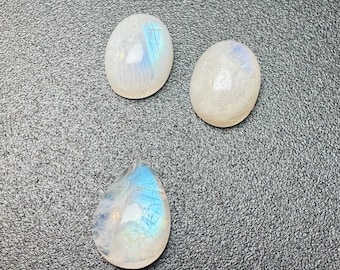 3 Piece: 6.90 Carat Natural Moonstone Set. Natural Gemstone Cabochon. Polished. Earrings and Pendant Stones. Jewelry Supplies. Untreated.