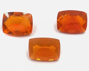 Mexican Fire Opal. Faceted Cushion Gemstone. Loose Gemstones for Making Jewelry. Bright Orange. Sold Individually. 6 x 8 x 3.3 mm