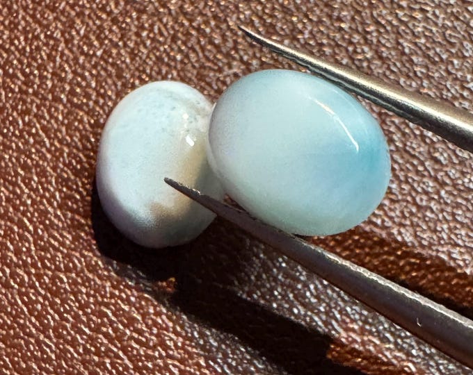 4.80 Carat Genuine Mined Larimar Pair. Loose Gemstone for Making Pendants. Unique Patterned Blue. Lost Atlantis Stone. Chakra. 9 x 7 mm