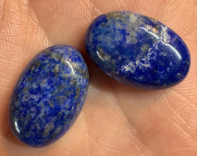 2 Piece: 44.70 Carats Lapis Lazuli. Natural Untreated Cabochons. 21.5 x 15 x 6.9mm. Loose Gemstones for Making Jewelry. 2 Pieces Per Order.