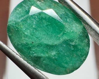 7.20 Carat Genuine Emerald. Large Natural Faceted Emerald for Making Jewelry or Pendants. Opaque Green Emerald Oval Cut. Birthstone.