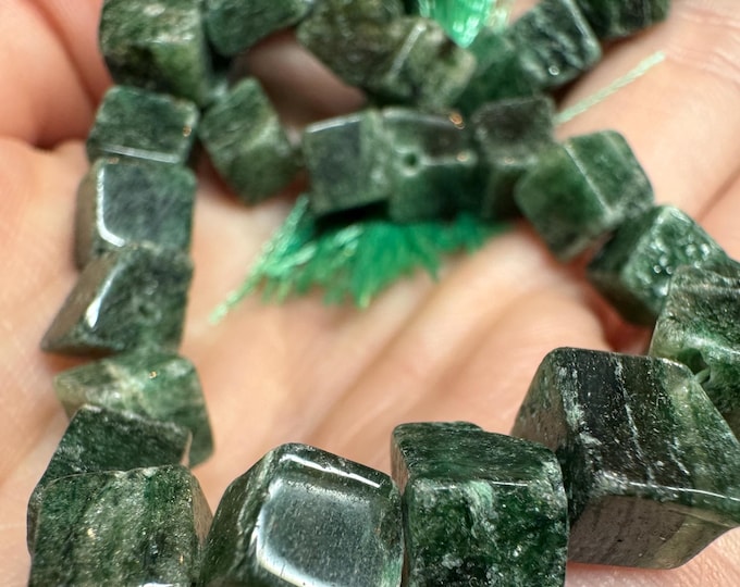 Jade Genuine Beads. Square. 1 Strand - 8 inches. Beautiful Gift. Polished Gemstone Beads. Gemstone Necklace. Birthstone Necklace. 7x8mm.