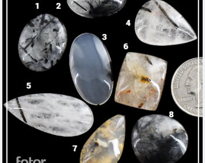Natural Intense Black Rutile Quartz Cabochon. Genuine Mined Loose Gemstone for Making Jewellery. Gifts. Birthstone. Pendant. Sold Indivdual