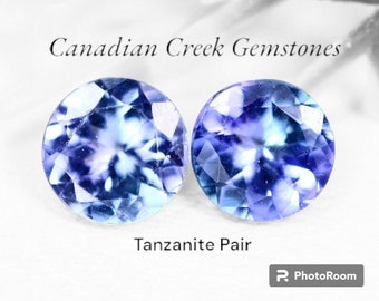 1.59 Carat Natural Tanzanite Faceted Round Gemstone Pair. VS. Pastel Blue. Genuine Mined. 5.7 x 5.7 x 3.3mm. Heated. Gemstones for Earrings.
