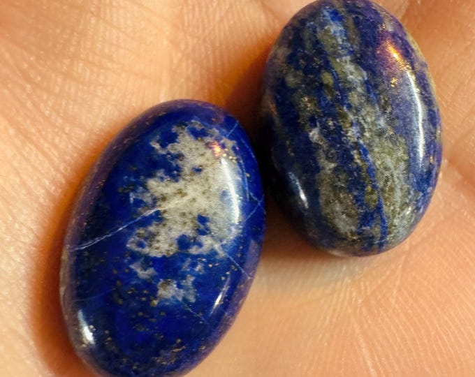 2 Piece: 48.20 Carats Lapis Lazuli. Natural Untreated Cabochons. 23.8 x 15.3 x 7mm. Loose Gemstones for Making Jewelry. 2 Pieces Per Order.