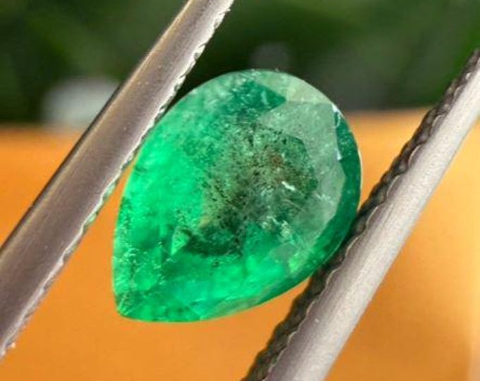 0.80 Carat Genuine Mined Emerald. Natural Faceted Emerald for Making Jewelry or Pendants. Green Emerald Pear Cut. Birthstone.