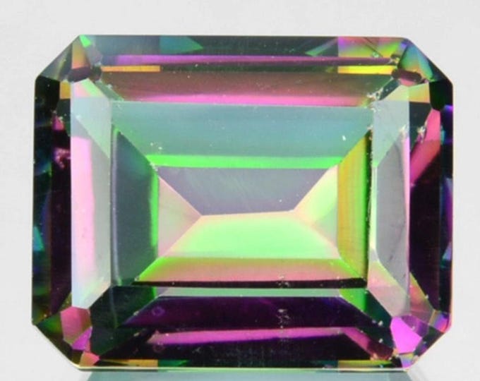 3.01 Carat Natural Mystic Topaz Emerald Cut 9.00 x 7.00 x 4.80mm Loose Gemstone for Jewelry Making, Jewelry Supplies and Gifts. Earth Mined.