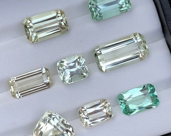 Stunnning Genuine Mined Kunzite Loose Gemstones for Creating Jewelry. Teal & Yellow Faceted Spodumene Fancy Cut. Sold Individually.