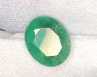 8.35 Carat Genuine Mined Large Natural Faceted Emerald for Making Jewelry or Pendants. Opaque Green Emerald Oval Cut. Birthstone.