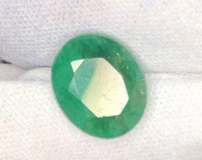 8.35 Carat Genuine Mined Large Natural Faceted Emerald for Making Jewelry or Pendants. Opaque Green Emerald Oval Cut. Birthstone.