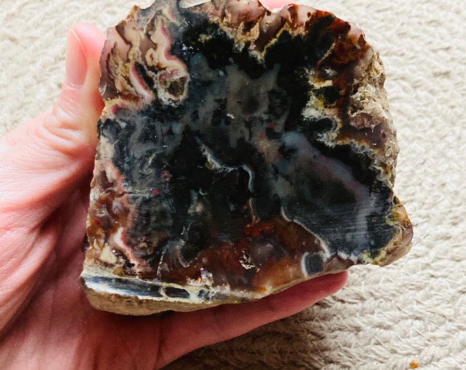 Agate Gemstone Specimen. Genuine Earth Mined. 1.4 lbs. Rustic Orange and Brown. Authentic Healing Crystal Stone Gifts. Half Stone Unpolished
