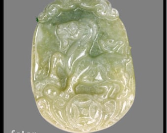 87.16 Carved Jadeite. Genuine Mined Green Jade Loose Gemstone for Jewellery Supplies and Gifts. 42.6 x 31.0 x 6.2 mm. Birthstone. Gfits.