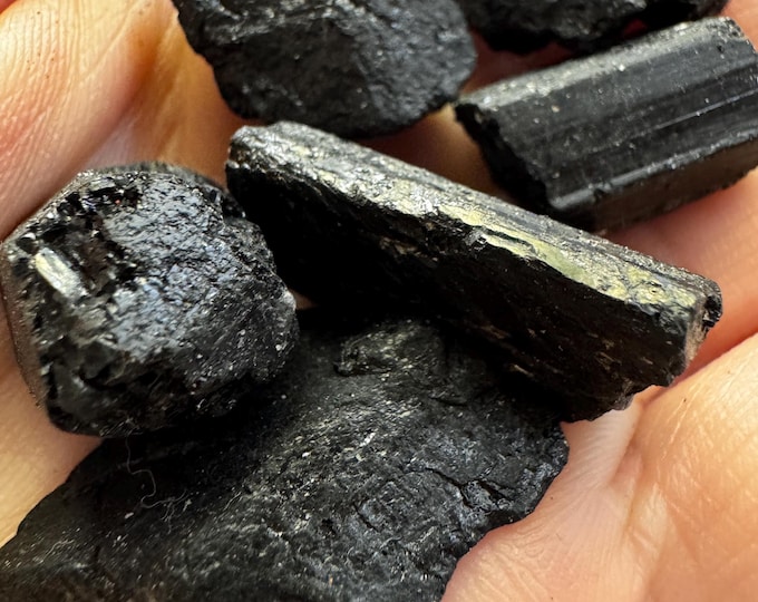Raw Natural Black Tourmaline Gemstone. Rough Gemstone. October Birthstone. Loose Gemstones for Making Jewelry. Opaque. Real Gems.