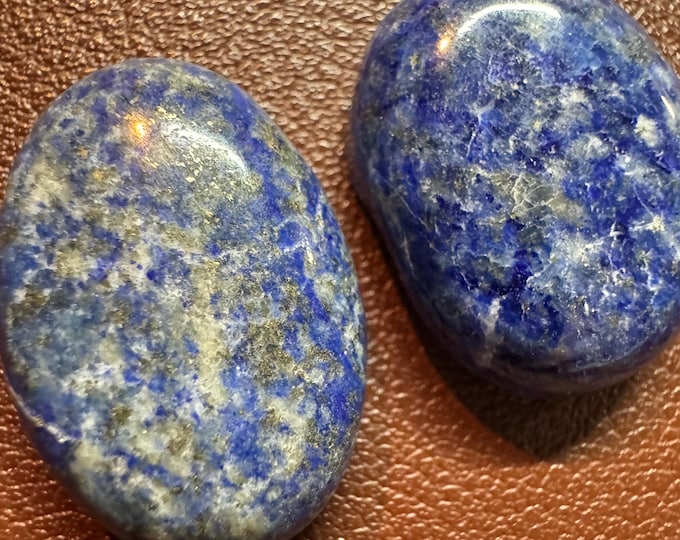 2 Piece: 50.65 Carats Lapis Lazuli. Natural Untreated Cabochons. 21.8 x 16.3 x 7mm. Loose Gemstones for Making Jewelry. 2 Pieces Per Order.