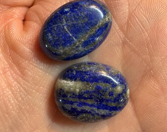 2 Piece: 46.50 Carats Lapis Lazuli. Natural Untreated Cabochons. 20.8 x 16.3 x 7mm. Loose Gemstones for Making Jewelry. 2 Pieces Per Order.