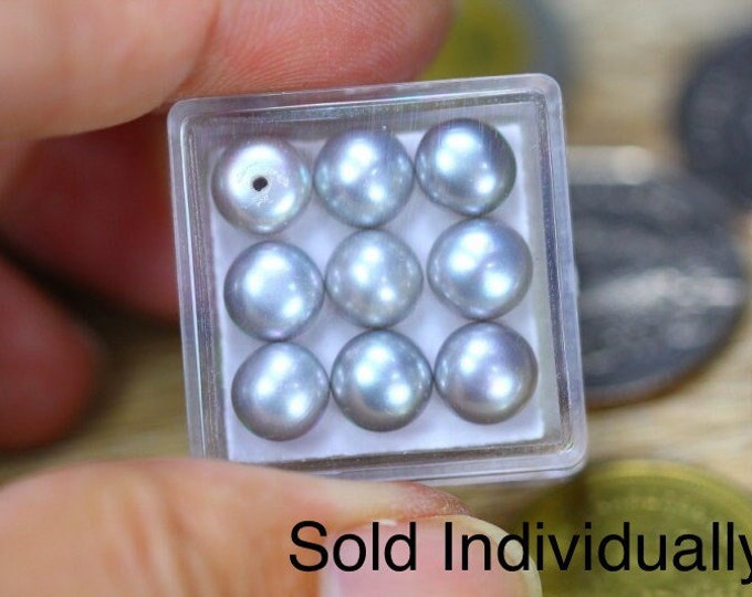 Genuine Fresh Water Cultured Silver Pearl Half Drilled Pearl Drill 2 Carats Each. Perfect for Making Jewelry and Gifts. June Birthstone. 7mm