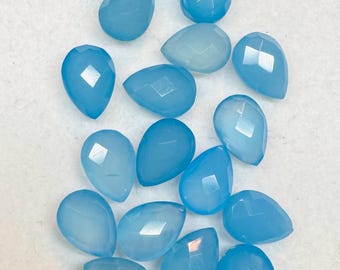 2 Piece: 4.60 Carats Blue Chalcedony. Earth Mined Gemstones. Double Checkered Cut Pear. Untreated. 10 x 7.2 x 5mm. Jewelry Supplies and Gift