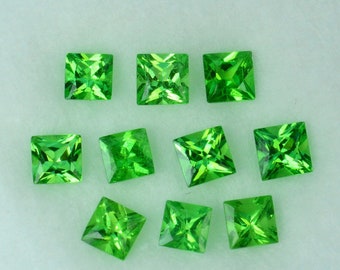 2 Piece Earth Mined Vivid Green Tsavorite Garnet  Pcs Faceted Square Parcel from Kenya. Loose Gemstones for Jewellery. Untreated. Gifts