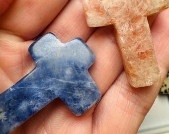 Gemstone Crosses. Genuine Earth Mined. Jasper, Quartz, Dalmation Jasper, and Sodalite. Undrilled. Healing Crystal.