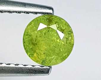 Discounted: 0.80 ct Natural "Horsetail" Demantoid Garnet Faceted Round Cut. Loose Gemstones  Untreated. 5.2 x 5.2 x 3.5mm. Chipped Reverse