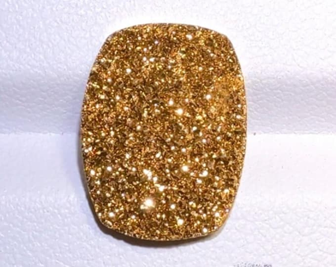 7.85 Carat Natural Golden Druzy Glitter Agate Cabochon 16.000 x 12.000 x 4.300 mm Gemstone for Jewelry Making and Gifts. Earth Mined.