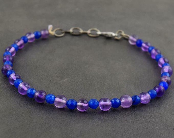 Genuine 34.00 Cts Onyx & Amethyst Beads. 7 Inch Strand. Jewelry Making and Creative Gemstone Projects. Earth Mined. Purple and Blue Beads.