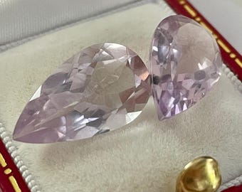 11.13 Carat Pair of Light Pink Purple Amethyst Pear 17.0 x 9.0 x 6.0 mm Loose Gemstone for Jewelry Making and Gifts. Earth Mined Portugal.