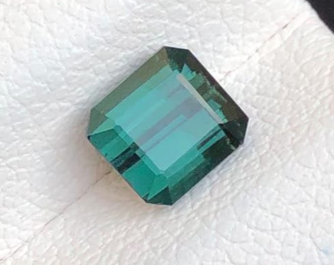 0.95 Carat Teal Tourmaline Gemstone from Afghanistan. Faceted Emerald Cut. Loose Gemstones for Jewelry. VS. Natural Untreated. 5 x 5 x 4 mm.