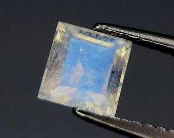 0.82 Carat Natural Mined Rainbow Moonstone. Faceted Loose Gemstone. Square Cut. SI Grade.  5 x 5 x 4 mm. Moonstone Gem. Untreated.