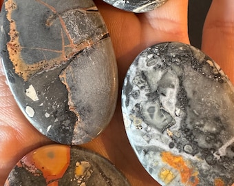 Malingo Jasper Gemstone Cabochons. Brown, Orange and White. Loose Gemstones for Making Jewellery. Oval Cabochon. Sold Individually.