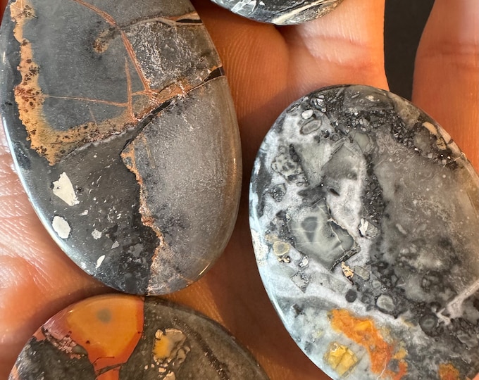 Malingo Jasper Gemstone Cabochons. Brown, Orange and White. Loose Gemstones for Making Jewellery. Oval Cabochon. Sold Individually.