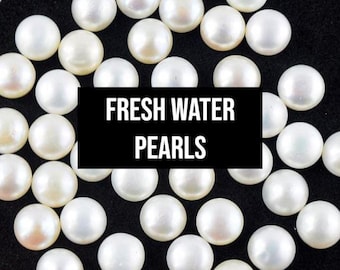 2 Piece: 7.95 Carat Half-Drilled Freshwater Pearl Pair. Pearl Cultured Drill Lot. Pearls for Making Jewelry. Birthstone. Cultured. 9 x 6mm