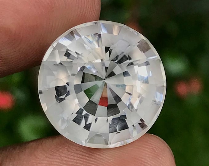 24.18 Carat Exceptional White Quartz Fancy Precision Cut 18.500 x 18.400 x 13.600 mm Gemstone for Jewelry Makers and Gifts. Earth Mined
