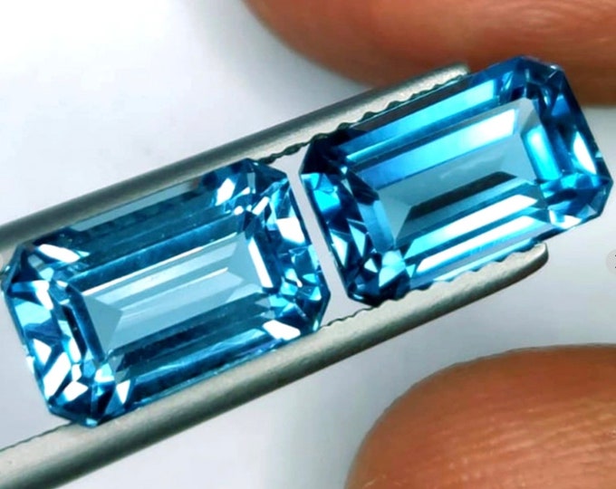 3.75 Cts Natural London Blue Topaz Pair Octagon Cut USA 9.000 x 5.000 x 4.000 mm Loose Gemstone for Jewelry Making and Gifts. Earth Mined
