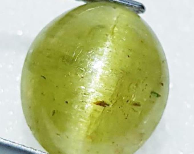 Genuine Mined 15.58 Ct Natural Apatite Yellow Cats Eye. Oval Cabochon for Making Jewellery. 15 x 12.4 x 10.4 mm. Untreated. Birthstone.