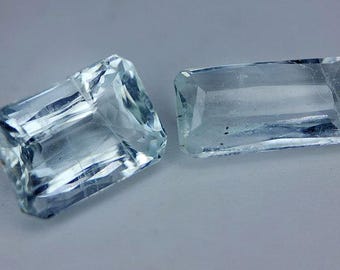 Discounted: 4.12 Carat Natural Aquamarine. Faceted Rectangle Cut Loose Gemstone for Making Earrings. SI/Damage. Genuine Mined. 2 Piece.