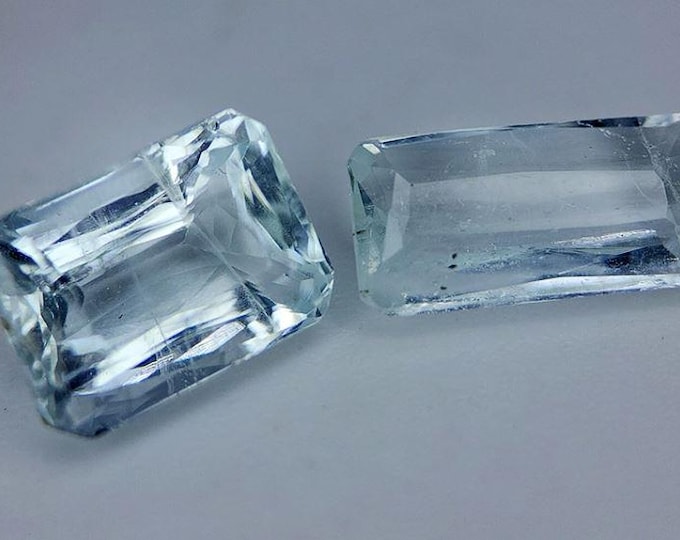 Discounted: 4.12 Carat Natural Aquamarine. Faceted Rectangle Cut Loose Gemstone for Making Earrings. SI/Damage. Genuine Mined. 2 Piece.