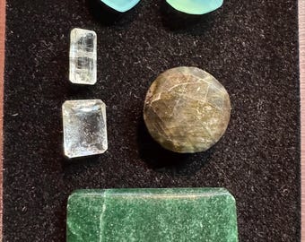 Discounted: Mixed Gemstone Lot. Chalcedony, Labradorite, Aquamarine and Serpentine. Low Quality Craft Pieces. Genuine Earth Mined. 6 Pieces.
