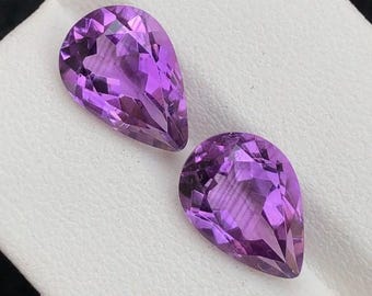 7.90 Carat Natural Purple Amethyst Pair. Pear Cut. Bolivian. 10.5 x 8.1 x 6.8 mm Loose Gemstone for Jewelry Making and Gifts.