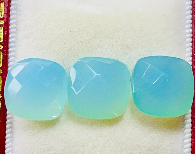 3.35 Carat Natural Aqua Chalcedony Checked Natural 10.0 x 10.0 x 4.5 Loose Gemstones for Jewelry Making, Supplies and Gifts. 3 Available