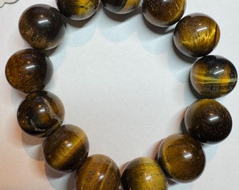 Genuine 368 Cts Tiger Eye Stretchable Bracelet. Large Round Beads. Medium Luster. 16mm Beads. Gemstone Bracelet. Healing Stones.