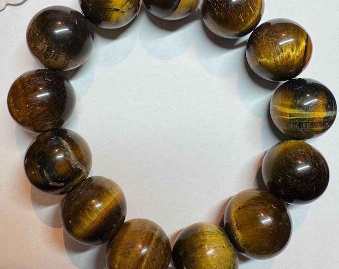 Genuine 368 Cts Tiger Eye Stretchable Bracelet. Large Round Beads. Medium Luster. 16mm Beads. Gemstone Bracelet. Healing Stones.