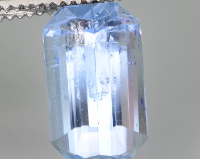 Discounted: 1.15 Carat Natural Aquamarine. Faceted Emerald Cut Loose Gemstone for Making Earrings. Reverse Damage. 8 x 5 x 4 mm. Genuine.