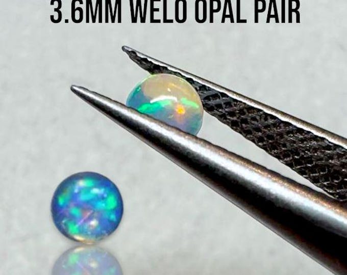 Pair: 3.6 mm Mini Welo Opal Cabochons for Creating Jewelry. Clear and Yellow Rounds. Ethiopian Loose Opals. Birthstone. Earth Mined.