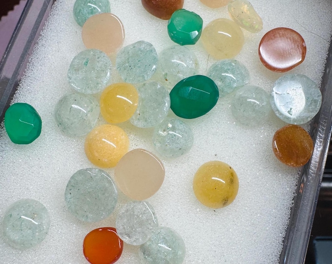 Mixed Gemstone Lot. 50 Carat. Onyx, Aventurine, Quartz, Opal, Carnelian. Various Shapes & Sizes. Jewelry Supplies and Crafts. Earth Mined.
