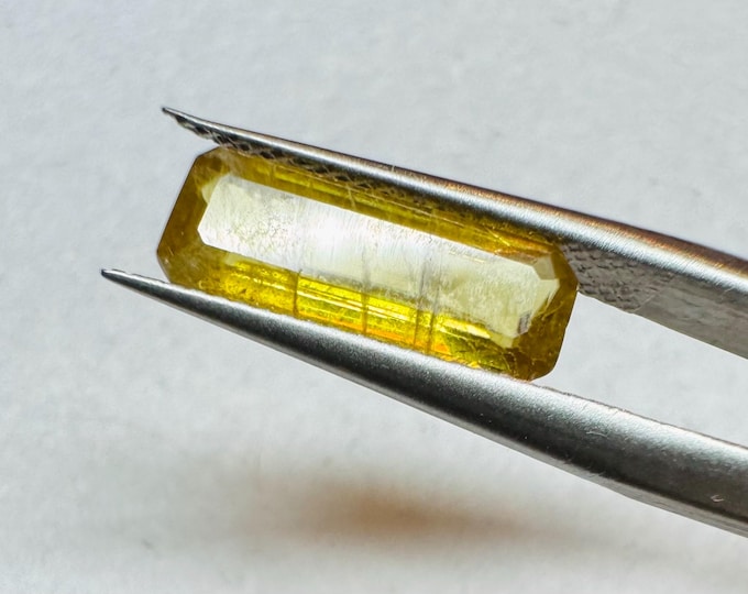 1.80 Carat Genuine Chrome Fire Sphene. Faceted Emerald Cut. Loose Gemstones for Creating Jewellery. 12.6 x 4.6 x 2.7. Titanite. I Grade.