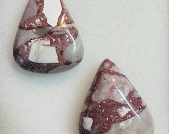 Pair: Mookite Jasper Gemstone. Brown, Rose, and White. Loose Gemstones for Making Jewellery. Pear Cabochon. 27 x 20mm - Approx. 2 Pieces.