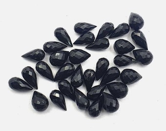 Black Spinel Teardrop. Undrilled. Checkered Cut. 7 x5mm. Untreated. Jewellery Supplies. Loose Gemstones for Making Jewellery. Faceted.