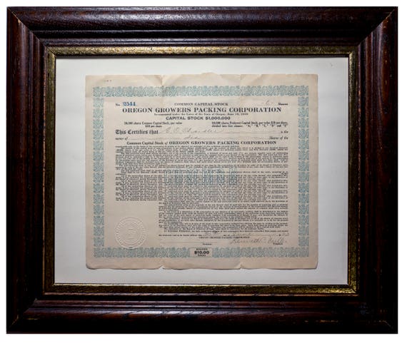Vintage 1923 Stock Ownership Certificate With Premium Vintage Etsy
